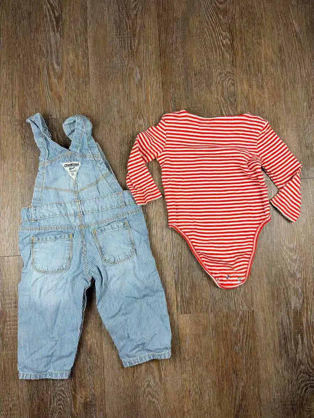 OshKosh B'gosh Hickory Stripe Overalls & Striped Shirt Set | Size: 6M